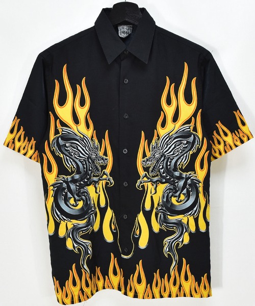 vintage ヴィンテージ オープンカラー 半袖 シャツ 龍柄 ドラゴン M