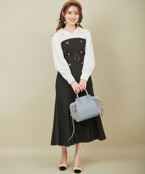 31 Sons de mode（トランテアン　ソン　ドゥ　モード）の「トレンチ風シャツドッキングベアワンピース（ワンピース・レディース・ブラック/ピンク/モカ・38/36）」の19枚目の写真