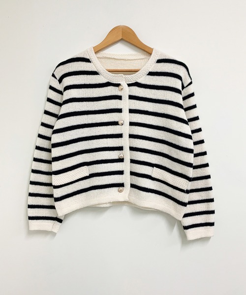 cream creme（クリームクレーム）の「ストライプラウンドネックカーディガン（カーディガン/ボレロ）」 WEAR