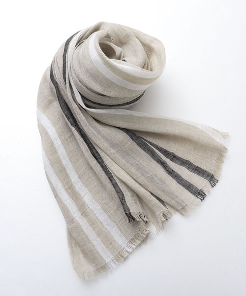 NOLLEY'S goodman(ノーリーズグッドマン)の「リネンコットンラインストール(ストール/ショール・メンズ・ライトグレー/ベージュ・FREE)」の18枚目の写真
