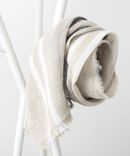 NOLLEY'S goodman(ノーリーズグッドマン)の「リネンコットンラインストール(ストール/ショール・メンズ・ライトグレー/ベージュ・FREE)」の9枚目の写真