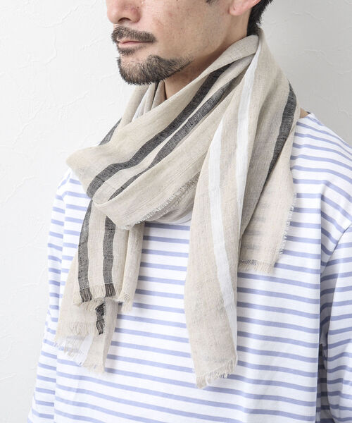 NOLLEY'S goodman(ノーリーズグッドマン)の「リネンコットンラインストール(ストール/ショール・メンズ・ライトグレー/ベージュ・FREE)」の14枚目の写真