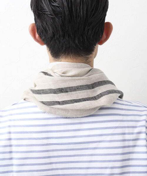 NOLLEY'S goodman(ノーリーズグッドマン)の「リネンコットンラインストール(ストール/ショール・メンズ・ライトグレー/ベージュ・FREE)」の5枚目の写真