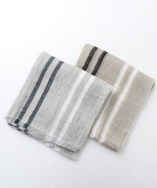 NOLLEY'S goodman(ノーリーズグッドマン)の「リネンコットンラインストール(ストール/ショール・メンズ・ライトグレー/ベージュ・FREE)」の6枚目の写真