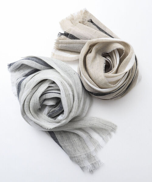 NOLLEY'S goodman(ノーリーズグッドマン)の「リネンコットンラインストール(ストール/ショール・メンズ・ライトグレー/ベージュ・FREE)」の16枚目の写真