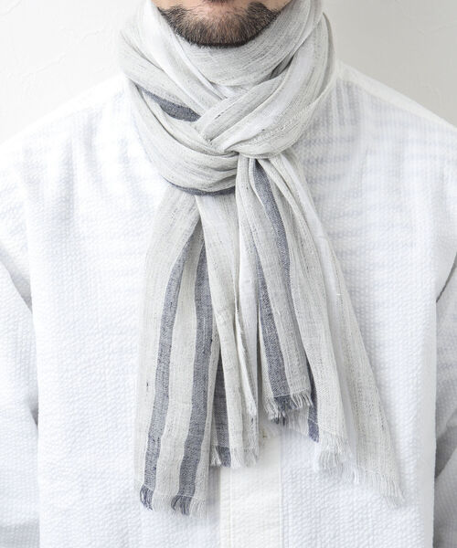 NOLLEY'S goodman(ノーリーズグッドマン)の「リネンコットンラインストール(ストール/ショール・メンズ・ライトグレー/ベージュ・FREE)」の22枚目の写真