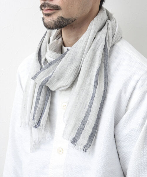 NOLLEY'S goodman(ノーリーズグッドマン)の「リネンコットンラインストール(ストール/ショール・メンズ・ライトグレー/ベージュ・FREE)」の17枚目の写真