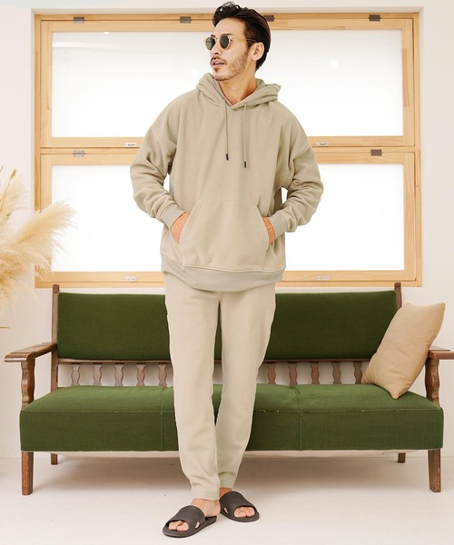 jiggys shop（ジギーズショップ）の「マイクロフリース ビッグシルエット プルオーバー フーディー パーカー（パーカー・メンズ・グリーン/グレー系その他/ブラック/ネイビー/オフホワイト/ピンク系その他/チャコールグレー・X-LARGE/MEDIUM/LARGE/SMALL）」の15枚目の写真