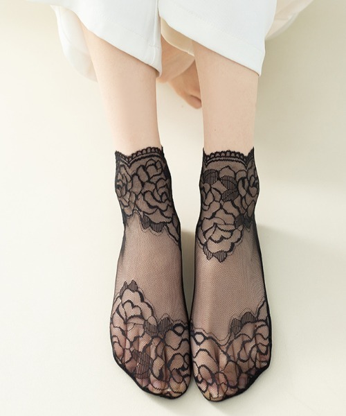 Coo+i(クーイ)の「シースルーレースソックス(ソックス/靴下・レディース・ブラック/グレー/ベージュ/ホワイト/ピンク・FREE)」の7枚目の写真