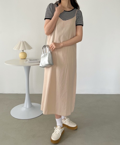CLEA(クレア)の「コットンVネックロングキャミワンピース(ワンピース・レディース・ブラック/ナチュラル/サックスブルー・FREE)」の12枚目の写真
