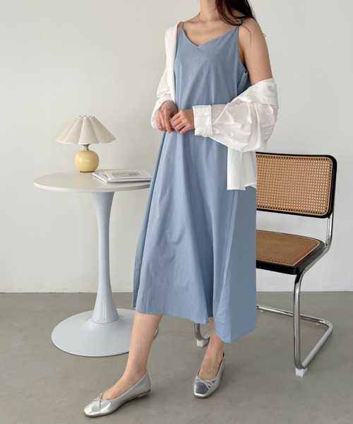 CLEA(クレア)の「コットンVネックロングキャミワンピース(ワンピース・レディース・ブラック/ナチュラル/サックスブルー・FREE)」の16枚目の写真