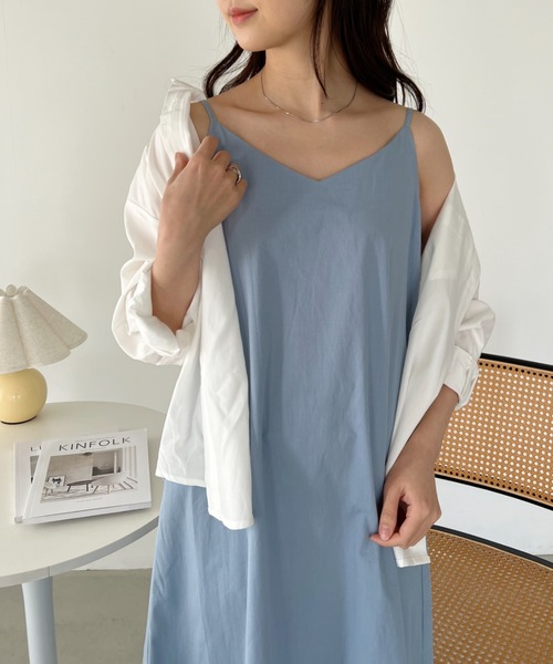 CLEA(クレア)の「コットンVネックロングキャミワンピース(ワンピース・レディース・ブラック/ナチュラル/サックスブルー・FREE)」の18枚目の写真