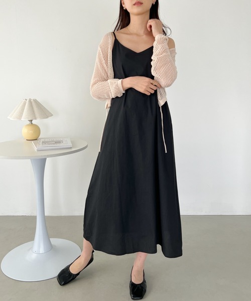 CLEA(クレア)の「コットンVネックロングキャミワンピース(ワンピース・レディース・ブラック/ナチュラル/サックスブルー・FREE)」の7枚目の写真
