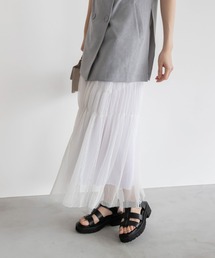 【選べる丈感】ドットチュールティアードスカート