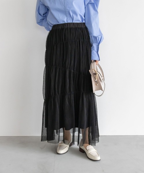 RANDA（ランダ）の「【選べる丈感】ドットチュールティアードスカート（スカート・レディース・ブラック/ホワイト・FREE/TM）」の2枚目の写真