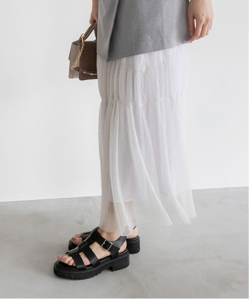 RANDA（ランダ）の「【選べる丈感】ドットチュールティアードスカート（スカート・レディース・ブラック/ホワイト・FREE/TM）」の4枚目の写真