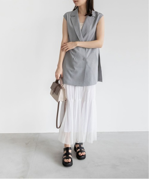 RANDA（ランダ）の「【選べる丈感】ドットチュールティアードスカート（スカート・レディース・ブラック/ホワイト・FREE/TM）」の7枚目の写真