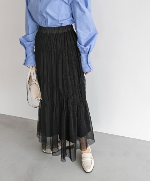 RANDA（ランダ）の「【選べる丈感】ドットチュールティアードスカート（スカート・レディース・ブラック/ホワイト・FREE/TM）」の9枚目の写真