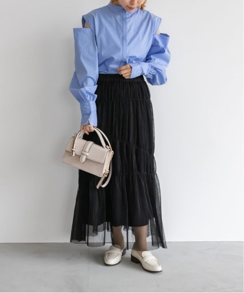 RANDA（ランダ）の「【選べる丈感】ドットチュールティアードスカート（スカート・レディース・ブラック/ホワイト・FREE/TM）」の14枚目の写真