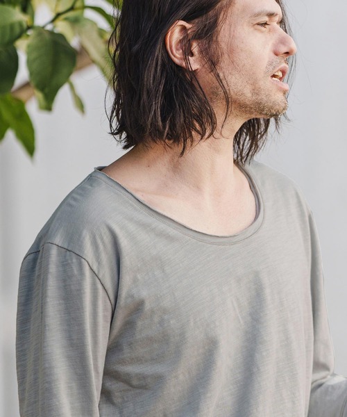 CAMBIO(カンビオ)の「mlt4250- カットオフUネック7分袖スラブカットソー(Tシャツ/カットソー・メンズ・グレー/ネイビー/カーキ/ホワイト/ブラック・S/M/L)」の13枚目の写真