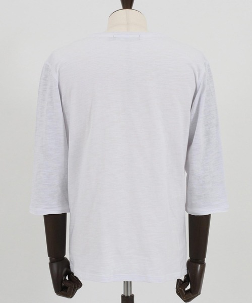 mlt4250- カットオフUネック7分袖スラブカットソー（Tシャツ