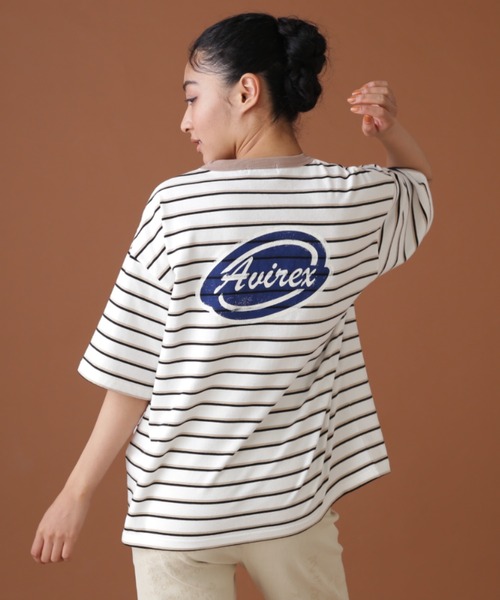 AVIREX（アヴィレックス）の「BACK PRINT BORDER TOPS/ バックプリントボーダートップス（Tシャツ/カットソー・レディース・ベージュ/イエロー/ピンク・FREE）」の2枚目の写真