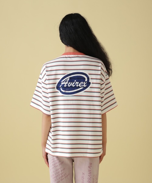 AVIREX（アヴィレックス）の「BACK PRINT BORDER TOPS/ バックプリントボーダートップス（Tシャツ/カットソー・レディース・ベージュ/イエロー/ピンク・FREE）」の7枚目の写真