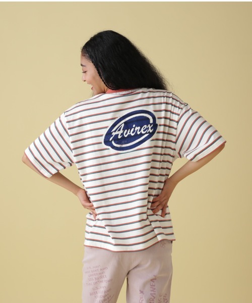 AVIREX（アヴィレックス）の「BACK PRINT BORDER TOPS/ バックプリントボーダートップス（Tシャツ/カットソー・レディース・ベージュ/イエロー/ピンク・FREE）」の8枚目の写真