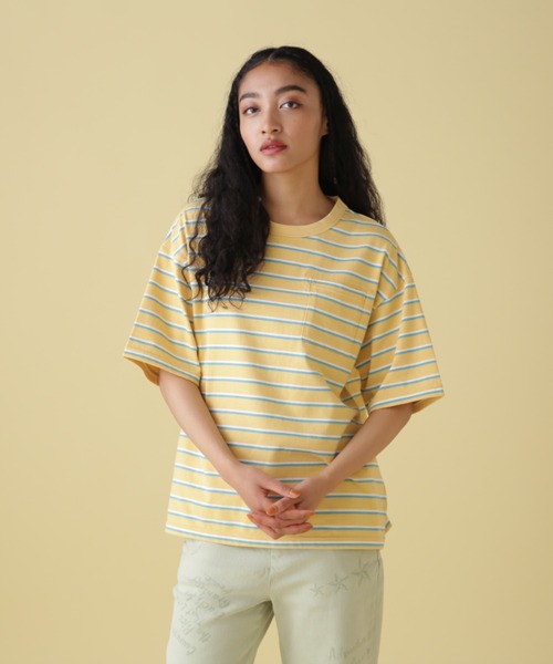 AVIREX（アヴィレックス）の「BACK PRINT BORDER TOPS/ バックプリントボーダートップス（Tシャツ/カットソー・レディース・ベージュ/イエロー/ピンク・FREE）」の15枚目の写真
