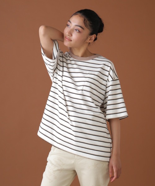 AVIREX（アヴィレックス）の「BACK PRINT BORDER TOPS/ バックプリントボーダートップス（Tシャツ/カットソー・レディース・ベージュ/イエロー/ピンク・FREE）」の22枚目の写真