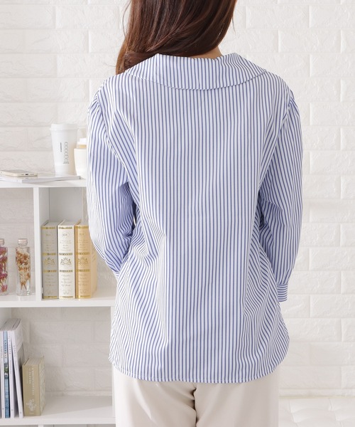 セール】ストライプ柄ビッグカラーブラウス（シャツ/ブラウス）｜Lace