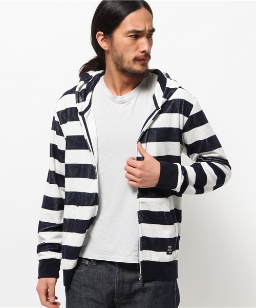 VENCEEXCHANGE（ヴァンスエクスチェンジ）の「パイルボーダーZIPパーカー（パーカー・メンズ・ネイビー・LARGE/MEDIUM）」の10枚目の写真