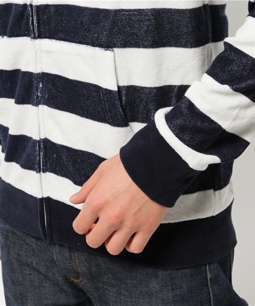 VENCEEXCHANGE（ヴァンスエクスチェンジ）の「パイルボーダーZIPパーカー（パーカー・メンズ・ネイビー・LARGE/MEDIUM）」の12枚目の写真