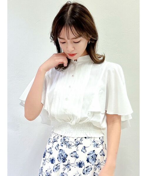 dazzlin（ダズリン）の「【MURUA×dazzlin】ハーフスリーブブラウス（シャツ/ブラウス・レディース・ホワイト/ブルー・FREE）」の4枚目の写真