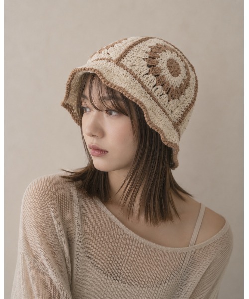 セール】【HIKA】かぎ編み柄ニットHAT（ハット）｜HIKA（ヒカ）の