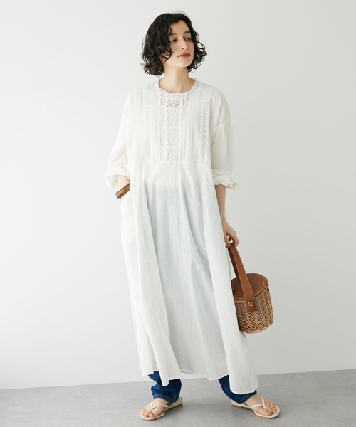 CRAFT STANDARD BOUTIQUE(クラフトスタンダードブティック)の「インドコットン レース使イワンピース ◆(ワンピース・レディース・ホワイト/イエロー/チャコールグレー・FREE)」の1枚目の写真
