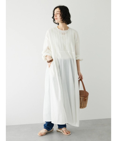 CRAFT STANDARD BOUTIQUE(クラフトスタンダードブティック)の「インドコットン レース使イワンピース ◆(ワンピース・レディース・ホワイト/イエロー/チャコールグレー・FREE)」の4枚目の写真