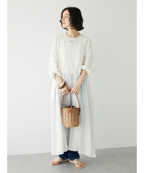 CRAFT STANDARD BOUTIQUE(クラフトスタンダードブティック)の「インドコットン レース使イワンピース ◆(ワンピース・レディース・ホワイト/イエロー/チャコールグレー・FREE)」の5枚目の写真