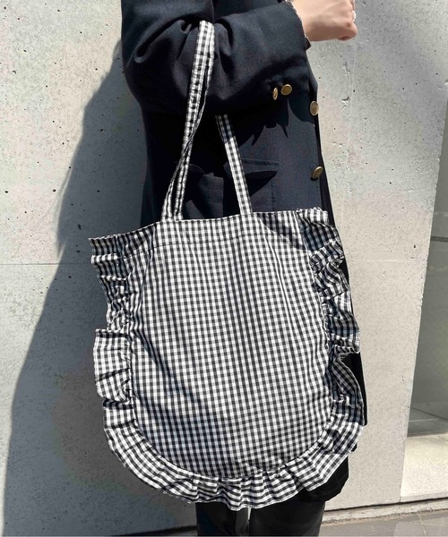 Casselini（キャセリーニ）の「Casselini(キャセリーニ)ラウンドフリルバッグ（トートバッグ・レディース・ブラック/ラベンダー/イエロー/チェック/ホワイト・FREE）」の5枚目の写真