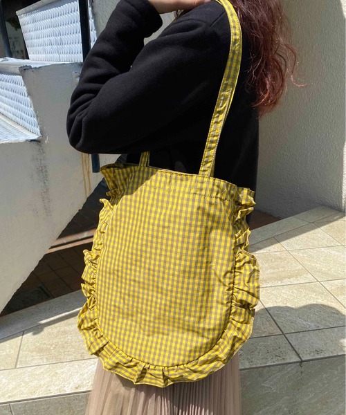 Casselini（キャセリーニ）の「Casselini(キャセリーニ)ラウンドフリルバッグ（トートバッグ・レディース・ブラック/ラベンダー/イエロー/チェック/ホワイト・FREE）」の4枚目の写真