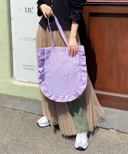 Casselini（キャセリーニ）の「Casselini(キャセリーニ)ラウンドフリルバッグ（トートバッグ・レディース・ブラック/ラベンダー/イエロー/チェック/ホワイト・FREE）」の21枚目の写真