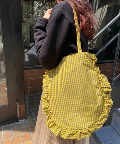 Casselini（キャセリーニ）の「Casselini(キャセリーニ)ラウンドフリルバッグ（トートバッグ・レディース・ブラック/ラベンダー/イエロー/チェック/ホワイト・FREE）」の8枚目の写真