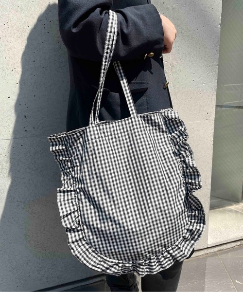 Casselini（キャセリーニ）の「Casselini(キャセリーニ)ラウンドフリルバッグ（トートバッグ・レディース・ブラック/ラベンダー/イエロー/チェック/ホワイト・FREE）」の16枚目の写真