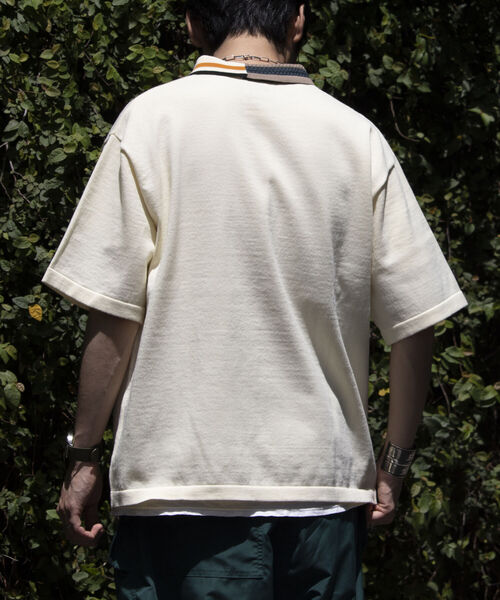 [24ss]カラー☆異素材切り替えアシンメトリーポロシャツ 完売品 希少カラー トレーナー スウェット 「HOOK」アシンメトリー切り替えポロシャツ風
