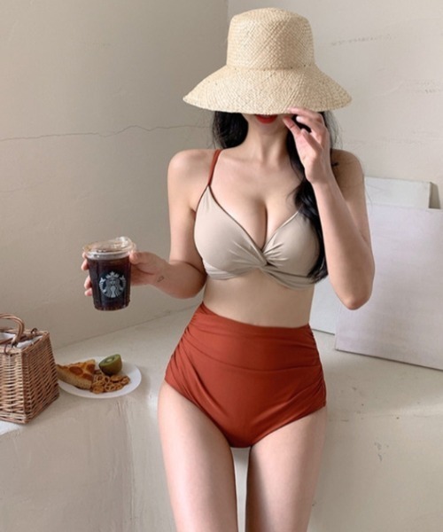 栗原ビキニ水着セット セール】フロントクロスデザインハイウエストビキニ水着（水着