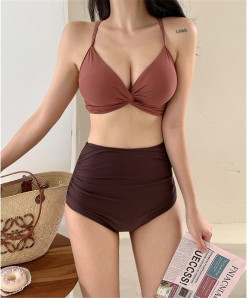 Ritzy(リッツィー)の「フロントクロスデザインハイウエストビキニ水着(水着・レディース・ベージュ/ボルドー/ブルー・M/L/XL)」の11枚目の写真