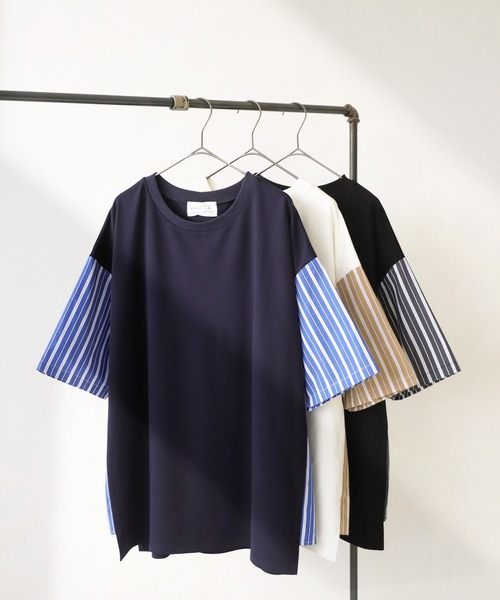antiqua(アンティカ)の「ストライプスイッチングTシャツ(Tシャツ/カットソー・レディース・ホワイト/ブラック/ネイビー・FREE)」の19枚目の写真