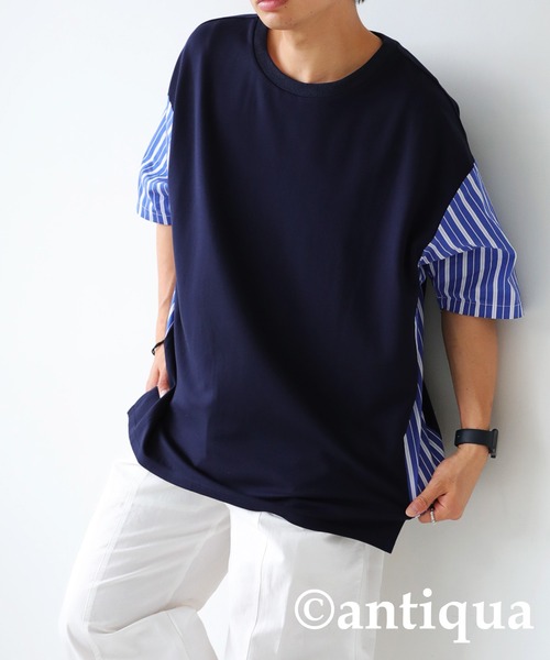 antiqua(アンティカ)の「ストライプスイッチングTシャツ(Tシャツ/カットソー・レディース・ホワイト/ブラック/ネイビー・FREE)」の14枚目の写真