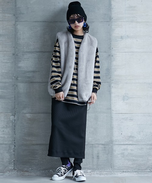 GEVS.（ジェイヴィス）の「＜大きいサイズ＞ レギンス付カットソータイトスカート GEVS.（スカート・レディース・ブラック・L/LL/3L/4L/5L）」の8枚目の写真