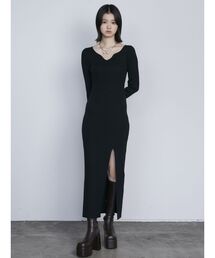 EMODA | カーブネックリブスリットワンピース(ワンピース)
